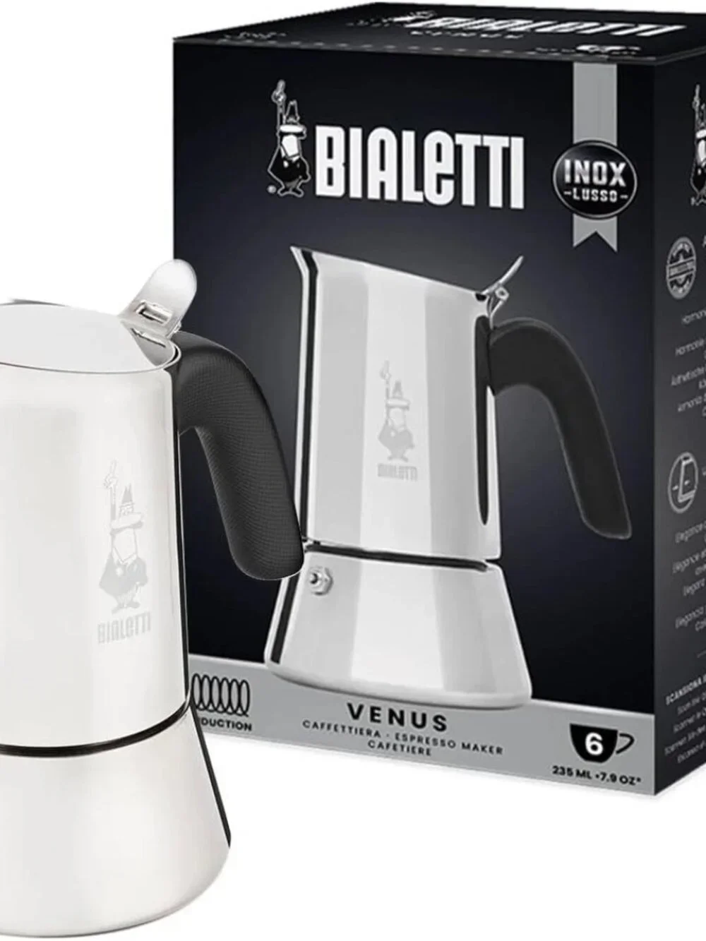 Bialetti Venus 6 Cup Stainless Steel Moka Pot Stovetop Espresso Maker Silver